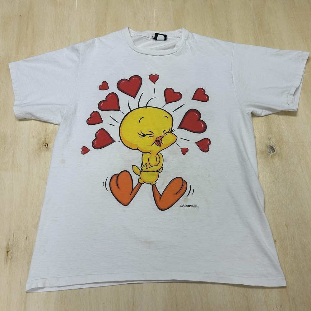 Vintage Tweety Looney Tunes Shirt Mens XL White Hearts Love 1994 Tee T-Shirt